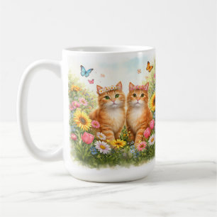 Adorable Twin Orange Tabby Cats with Flower Crowns Coffee Mug
