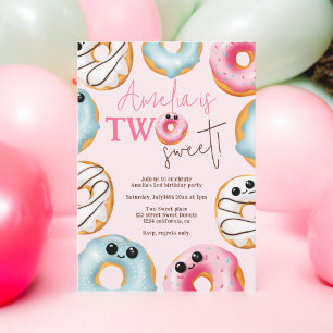 Adorable Two sweet cute doughnuts 2nd birthday  Invitation