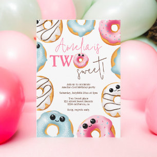 Adorable Two sweet cute doughnuts 2nd birthday Invitation