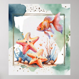 Adorable Underwater Friends Fish and Starfish Poster
