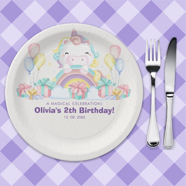 Adorable Unicorn Birthday for Toddler Girls Paper Plate (Creator Uploaded)