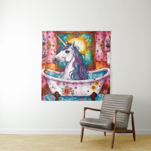 Adorable Unicorn Blue and Purple Mane in the Bath Tapestry