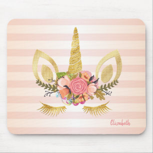 Adorable Unicorn Face, Stripes -Personalised Mouse Pad