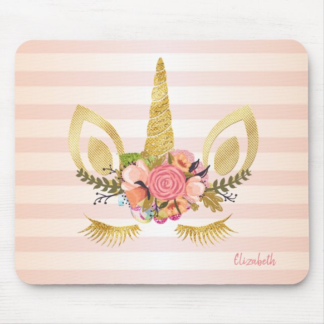 Adorable Unicorn Face, Stripes -Personalised Mouse Pad (Front)