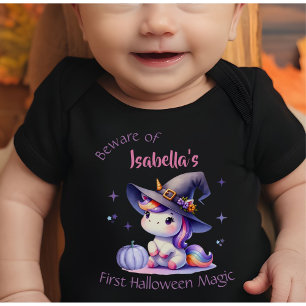Adorable Unicorn Girls first Halloween with Name Baby Bodysuit
