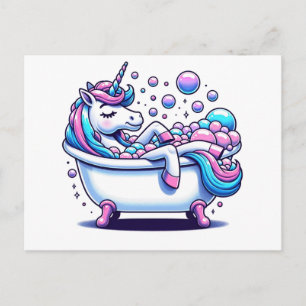 Adorable Unicorn in a Bathtub Postcard