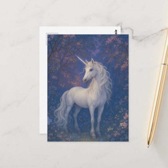 Adorable Unicorn in the Forest Postcard (Front/Back In Situ)