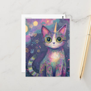 Adorable Unicorn Kitty Fantasy Art Postcard