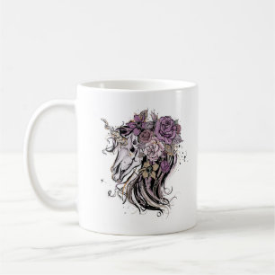 Adorable Unicorn Skull and Flowers Boho Coffee Mug