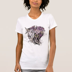 Adorable Unicorn Skull and Flowers Boho T-Shirt