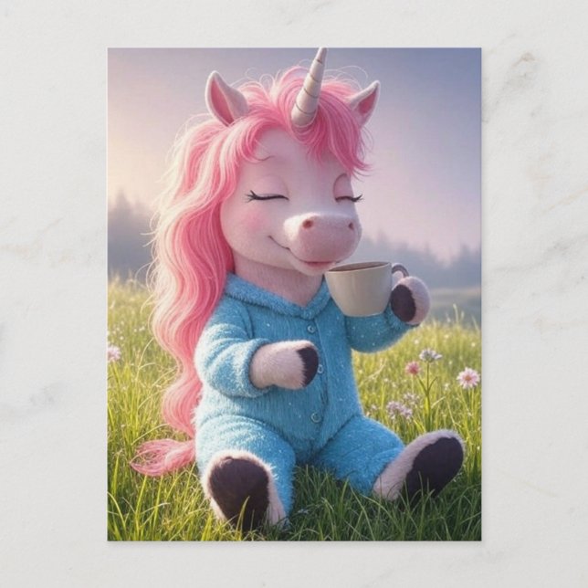 Adorable Unicorn with a coffee  Postcard (Front)