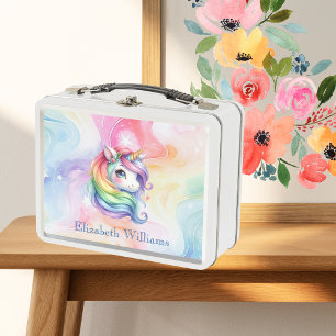 Adorable Unicorn with Rainbow Design for Girls Metal Lunch Box