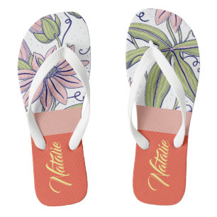 Adorable unique monogram gift Fashion floral Pink Thongs