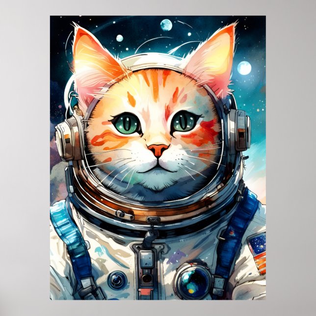 Adorable USA Astronaut Cat Poster (Front)