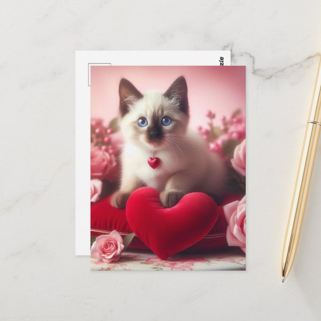 Adorable Valentine Kitten Postcard (Front/Back In Situ)