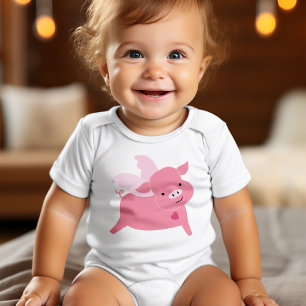 Adorable Valentine Pig Valentines Day Baby Bodysuit