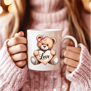 Adorable Valentine’s Day Bear Monogram Initial Two-Tone Coffee Mug