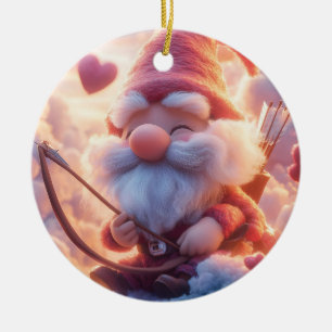 Adorable Valentine's Day Gnome with Bow and Arrow Ceramic Ornament