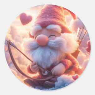 Adorable Valentine's Day Gnome with Bow and Arrow Classic Round Sticker