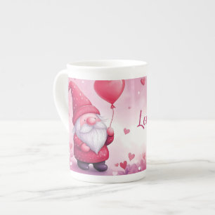 Adorable Valentine's Day Gnome with Heart Balloon Bone China Mug