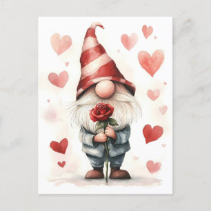 Adorable Valentine's Gnome: with a Rose Postcard