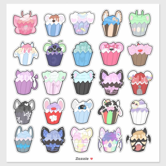 Adorable Variety Pack of Cupcake Stickers (Sheet)