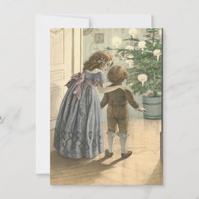 Adorable Victorian Children Vintage Christmas Card (Front)