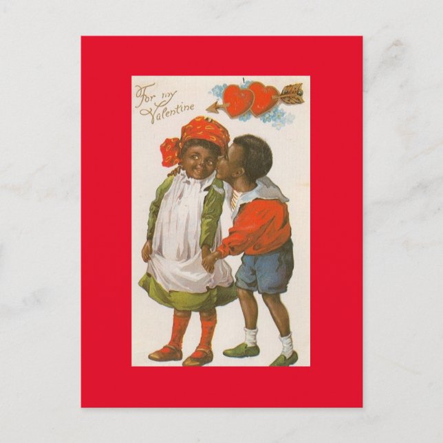 Adorable Vintage African American Couple Valentine Postcard (Front)