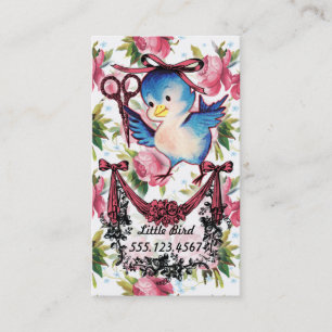 Adorable vintage bird scissors hair stylist floral business card