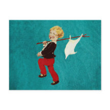 Adorable vintage child with white flag on stick