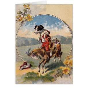 Adorable Vintage Dog Riding A Goat