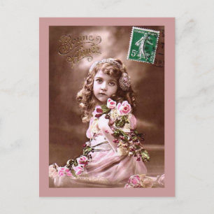 Adorable Vintage French Girl Portrait Postcard