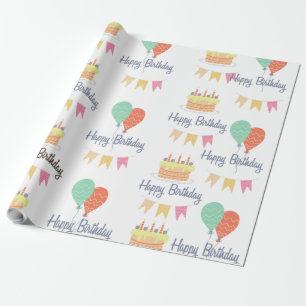 Adorable vintage happy birthday wrapping paper