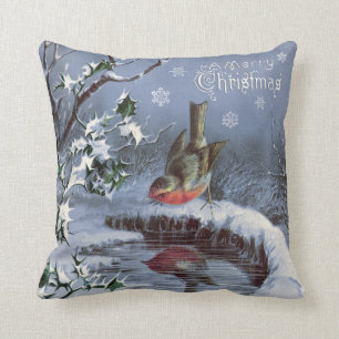 Adorable vintage Merry Christmas pillow with bird!