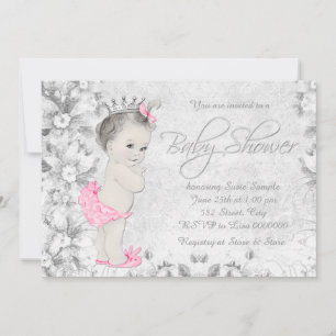 Adorable Vintage Pink and Grey Baby Shower Invitation