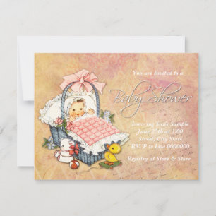 Adorable Vintage Pink and Peach Baby Girl Shower Invitation