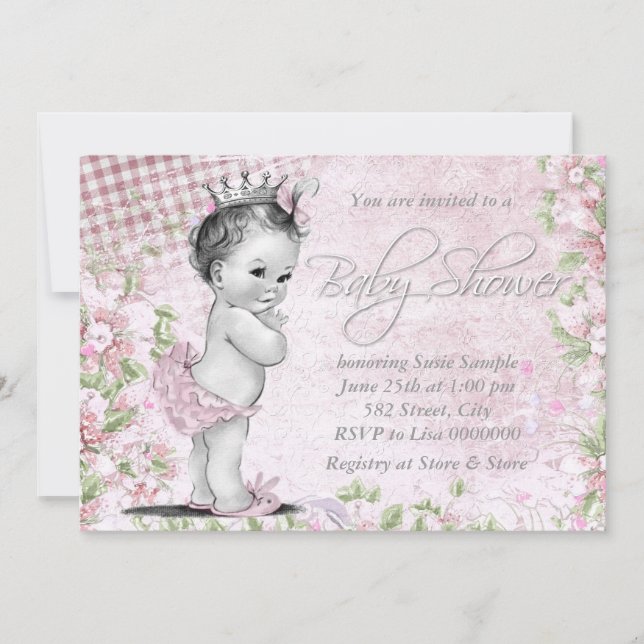 Adorable Vintage Pink Baby Shower Invitation (Front)