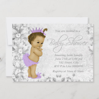 Adorable Vintage Purple and Grey Baby Shower Invitation