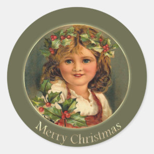 Adorable Vintage Victorian Little Girl Christmas Classic Round Sticker