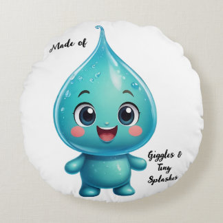 Adorable Water Droplet Cartoon Character – Cute Round Cushion