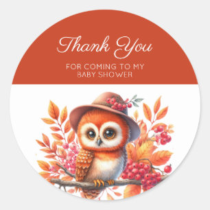Adorable Watercolor Baby Owl Thank You Classic Round Sticker