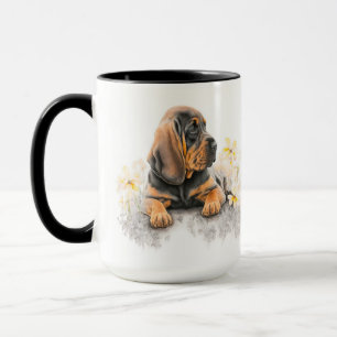 ADORABLE WATERCOLOR BLOODHOUND PUPPY DOG MUG