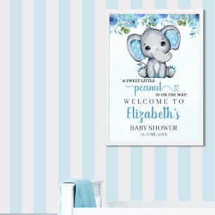 Adorable Watercolor Blue Elephant Baby shower boy Poster