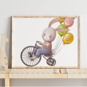 Adorable Watercolor Bunny Balloons   Wall Print