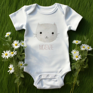 Adorable Watercolor Cat Baby Bodysuit