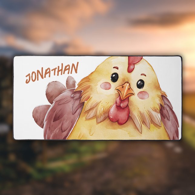 Adorable Watercolor Chicken Desk Mat (Creator Uploaded)