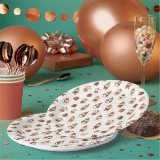 Adorable Watercolor Christmas Design - Elves Pengu Paper Plate