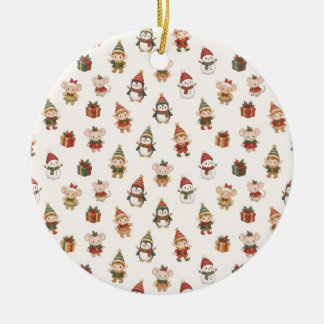 Adorable Watercolor Christmas Pattern - Elves Peng Ceramic Ornament