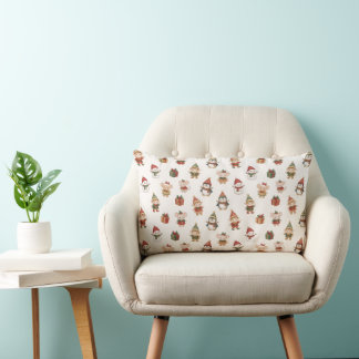 Adorable Watercolor Christmas Pattern - Elves Peng Lumbar Cushion