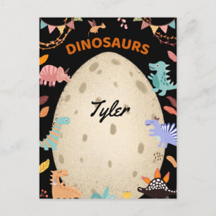 Adorable Watercolor Dinosaurs with Large Dino Egg Postcard